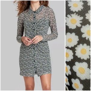 Wild Fable Black and White Mini Daisy Sheer Shirt Dress XXL